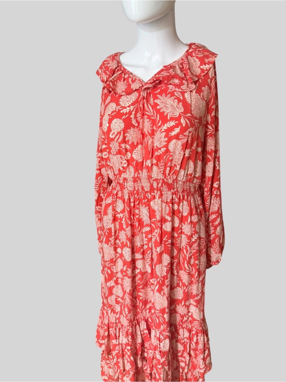 Universal Thread Coral and Cream Floral Long-Sleeve Midi Dress